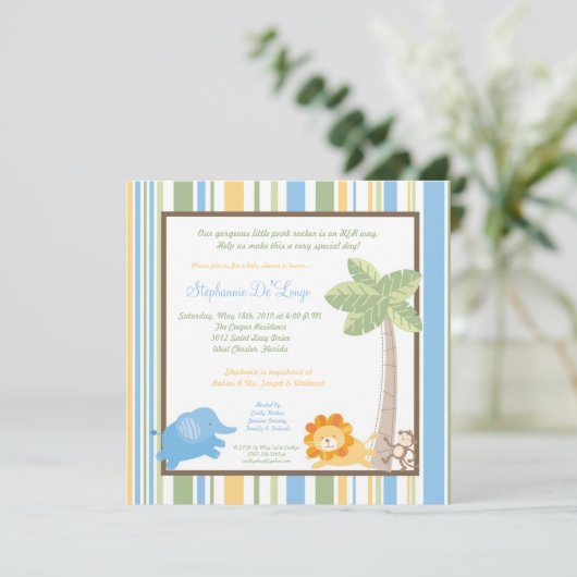 5x5 Oerwoud Safari Zoo Anima Baby shower Uitnodigi Kaart (Staand voorkant)