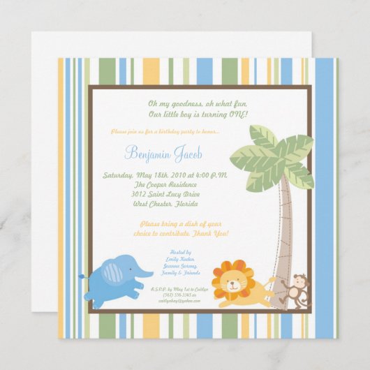 5x5 Oerwoud Safari Zoo Anima Birthday Uitnodiging (Voorkant / Achterkant)