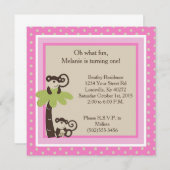 5x5 Pink Mod Monkey Time 1st Birthday Uitnodiging (Voorkant / Achterkant)