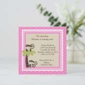 5x5 Pink Mod Monkey Time 1st Birthday Uitnodiging (Staand voorkant)