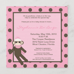 5x5 Pink Monkey Speelgoed Baby shower Uitnodiging