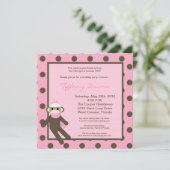 5x5 Pink Sock Monkey Speelgoed Birthday Party Invi Kaart (Staand voorkant)