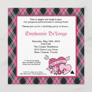 5x5 Punk EMO Rock Argyle Birthday Party Invitation Kaart