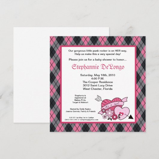 5x5 Punk EMO Rocker Argyle Baby shower Uitnodiging (Voorkant / Achterkant)