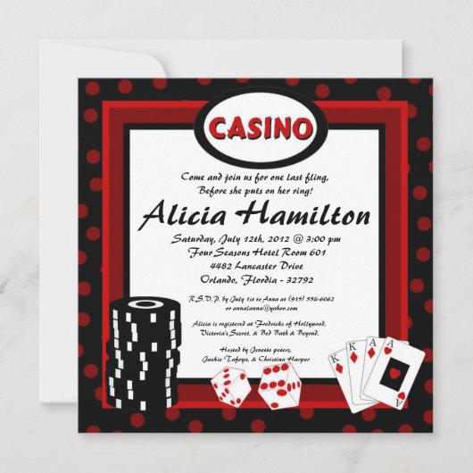 5x5 Red & Black Las Vegas Bachelorette Invitation Kaart (Voorkant)