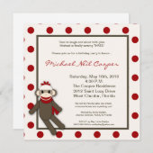 5x5 Red Sock Monkey Speelgoed Birthday Party Invit Kaart (Voorkant / Achterkant)