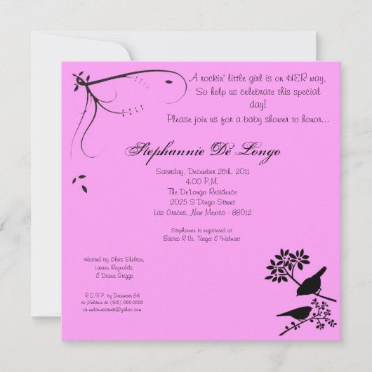 5x5 Roze Baby shower Uitnodiging (Voorkant)