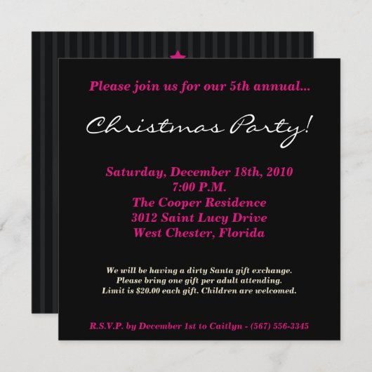 5x5 Roze Kerstmis XMAS Tree kerst uitnodiging (Voorkant / Achterkant)