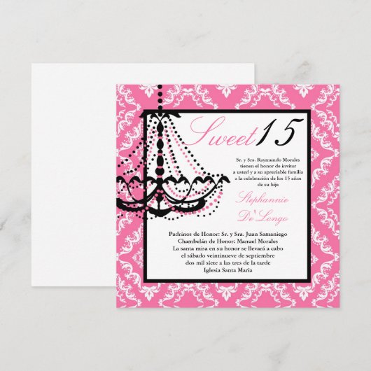 5x5 Roze Luchter Quinceanera Uitnodiging (Voorkant / Achterkant)