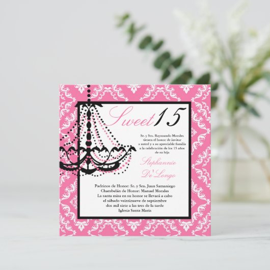 5x5 Roze Luchter Quinceanera Uitnodiging (Staand voorkant)