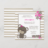 5x5 Roze Teddy Bear Birthday Party Invitation Kaart (Voorkant / Achterkant)
