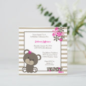 5x5 Roze Teddy Bear Birthday Party Invitation Kaart (Staand voorkant)