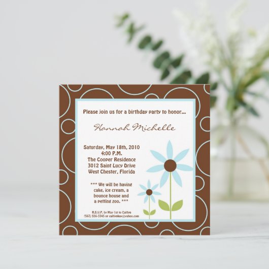 5x5 Spring Blue Flower Verjaardag Uitnodiging (Staand voorkant)