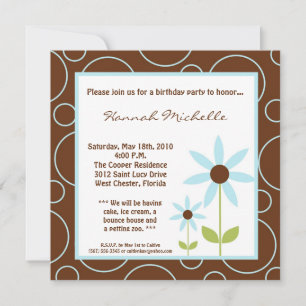 5x5 Spring Blue Flower Verjaardag Uitnodiging