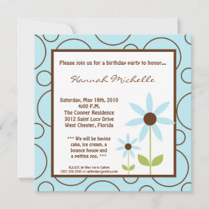 5x5 Spring Blue Flower Verjaardag Uitnodiging