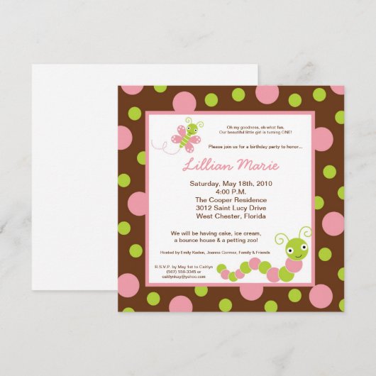 5x5 Spring Bugs Butterfly Birthday Part Invitation Kaart (Voorkant / Achterkant)