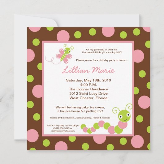 5x5 Spring Bugs Butterfly Birthday Part Invitation Kaart (Voorkant)