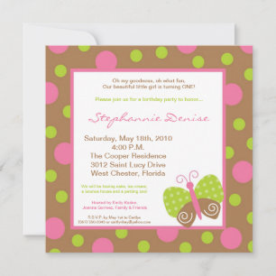 5x5 Spring Butterfly Polka Birthday Uitnodiging