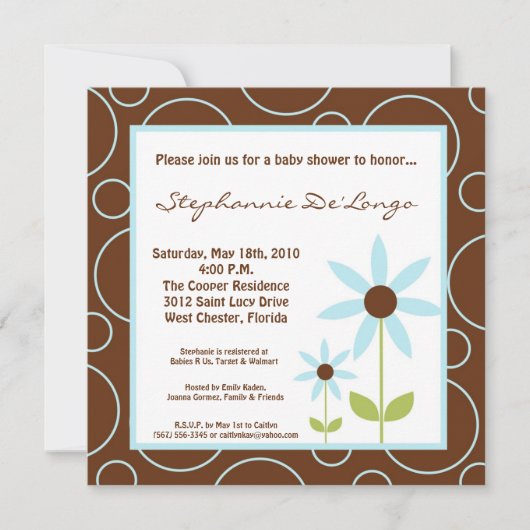 5x5 Spring Time Blue Flower Baby shower Invitation Kaart (Voorkant)