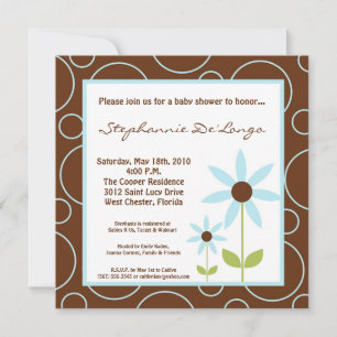 5x5 Spring Time Blue Flower Baby shower Invitation Kaart