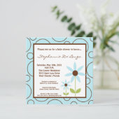 5x5 Spring Time Blue Flower Baby shower Invitation Kaart (Staand voorkant)