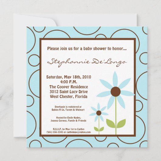 5x5 Spring Time Blue Flower Baby shower Invitation Kaart (Voorkant)