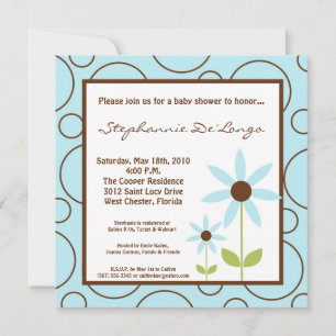 5x5 Spring Time Blue Flower Baby shower Invitation Kaart