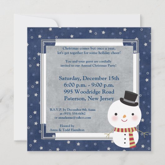5x5 Top Hat Snowman Uitnodiging (Voorkant)