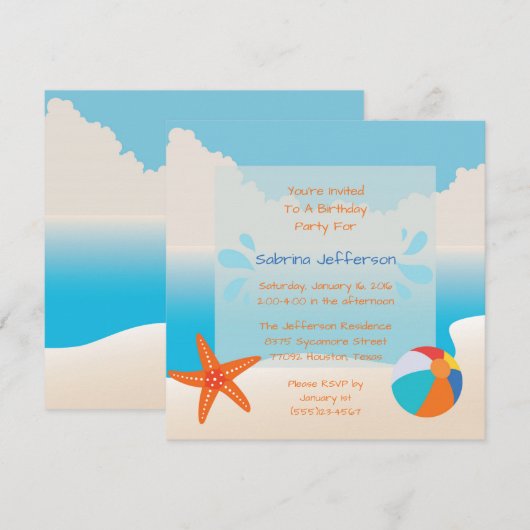 5x5 Tropical Beach Party Verjaardagsfeestje Uitnod Kaart (Voorkant / Achterkant)