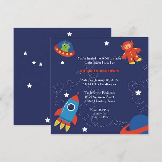 5x5 Uitnodiging buitenruimtevaart (Voorkant / Achterkant)