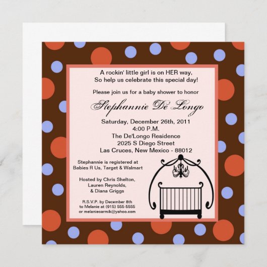 5x5 Wieg Cradle Baby Bed Baby shower Uitnodiging (Voorkant / Achterkant)