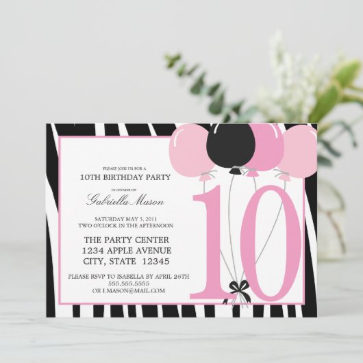 5x7 10e verjaardag Uitnodiging (Staand voorkant)