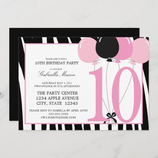 5x7 10e verjaardag Uitnodiging (Voorkant / Achterkant)