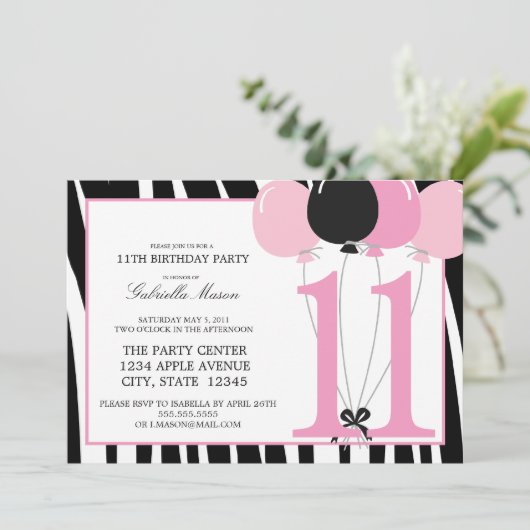 5x7 11e verjaardag Uitnodiging (Staand voorkant)
