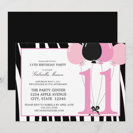 5x7 11e verjaardag Uitnodiging (Voorkant / Achterkant)