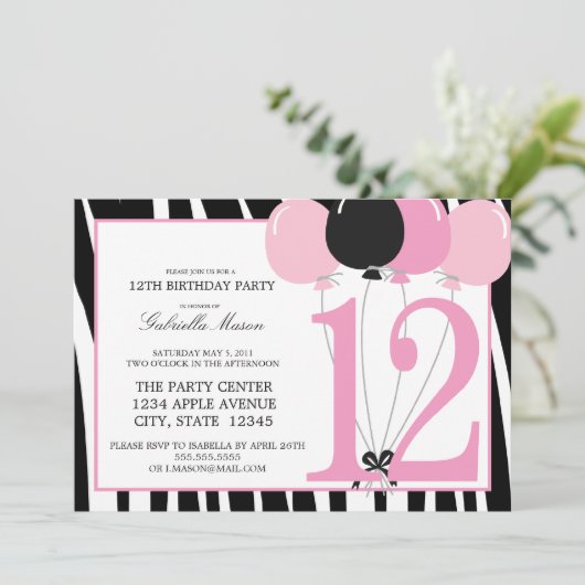 5x7 12e verjaardag Uitnodiging (Staand voorkant)