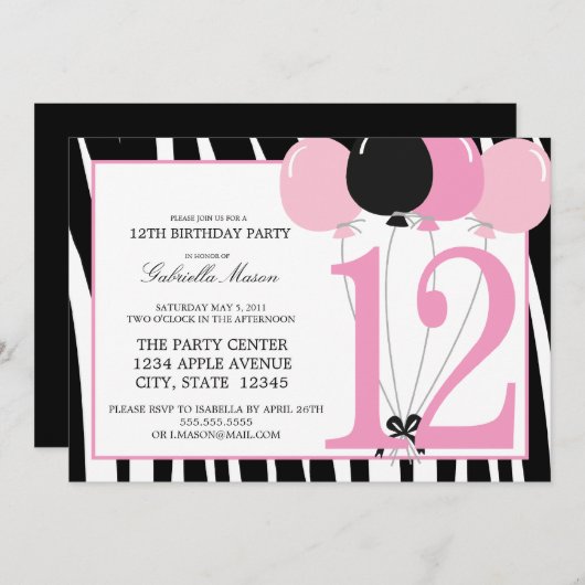 5x7 12e verjaardag Uitnodiging (Voorkant / Achterkant)