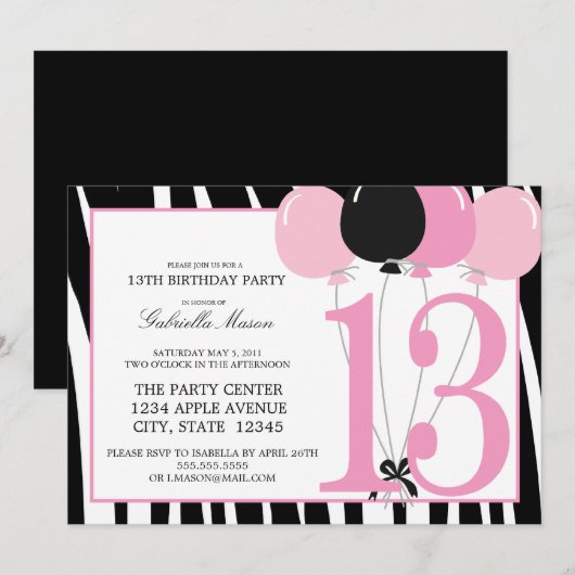 5x7 13e verjaardag Uitnodiging (Voorkant / Achterkant)