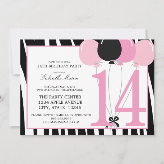 5x7 14e verjaardag Uitnodiging (Voorkant)