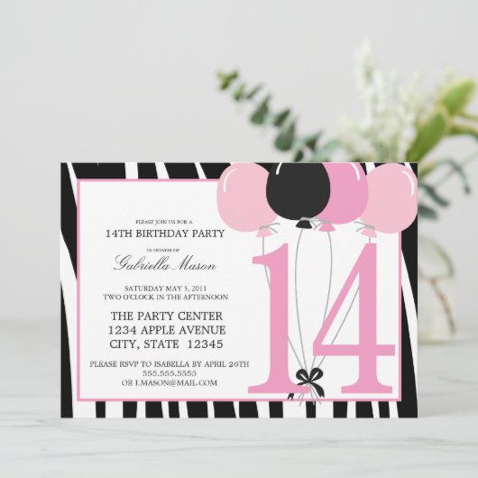 5x7 14e verjaardag Uitnodiging (Staand voorkant)