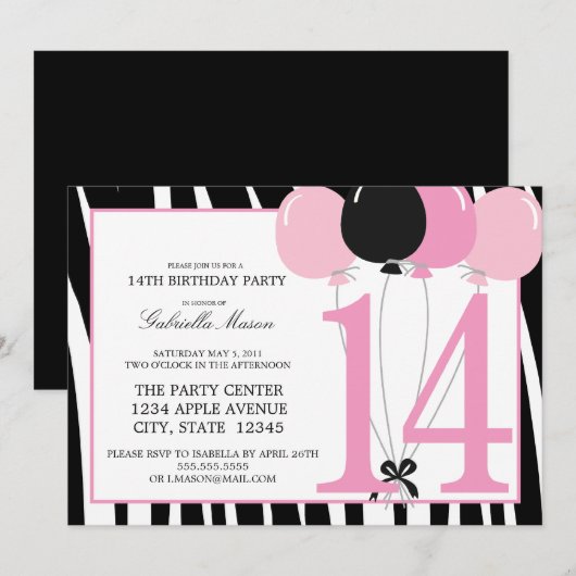 5x7 14e verjaardag Uitnodiging (Voorkant / Achterkant)