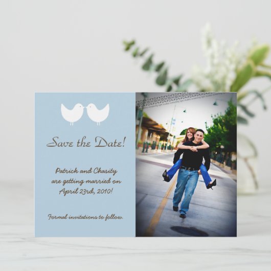 5x7 2 Tortelduifjes Foto sparen de Aankondiging va (Staand voorkant)