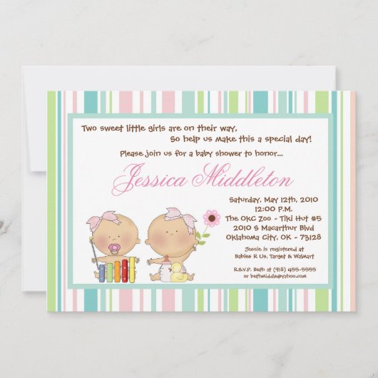 5x7 2E Girls Baby shower Invitation Kaart (Voorkant)