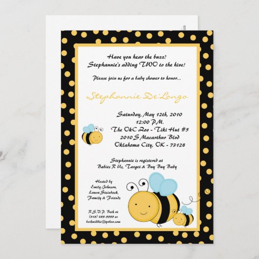 5x7 2IN Honey Bumble Bee Baby shower Invitation Kaart (Voorkant / Achterkant)