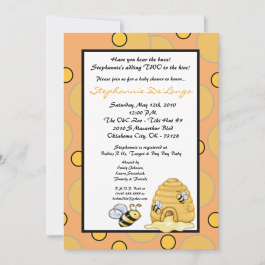 5x7 2IN Honey Bumble Bee Baby shower Invitation Kaart (Voorkant)