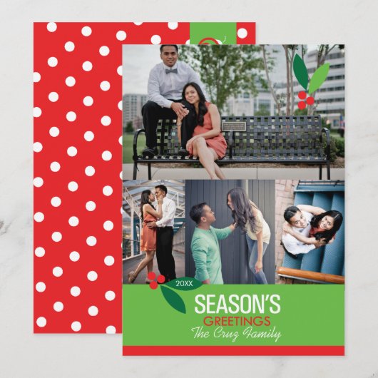 5x7 4 Foto Kerstmis Ontwerp Plat Kaart (Voorkant / Achterkant)