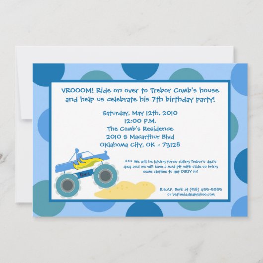5x7 4x4 ATV Monster Truc Birthday Party Invitation Kaart (Voorkant)