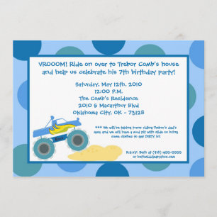 5x7 4x4 ATV Monster Truc Birthday Party Invitation Kaart