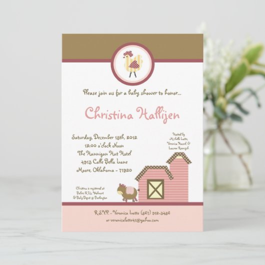 5x7 Abby's Boerderij Girl Barn Baby shower Uitnodi Kaart (Staand voorkant)