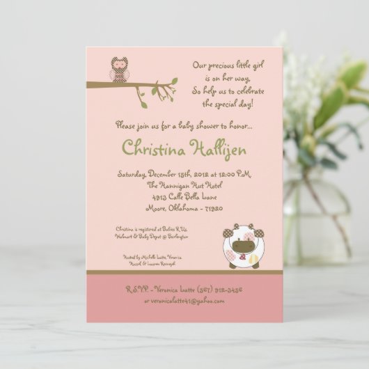 5x7 Abby's Boerderij Roze Schuur Baby shower Uitno Kaart (Staand voorkant)